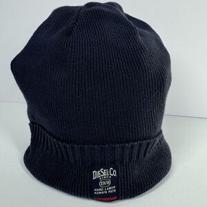 Vintage Y2K Diesel Beanie Hat Unisex Navy Blue Logo One Size